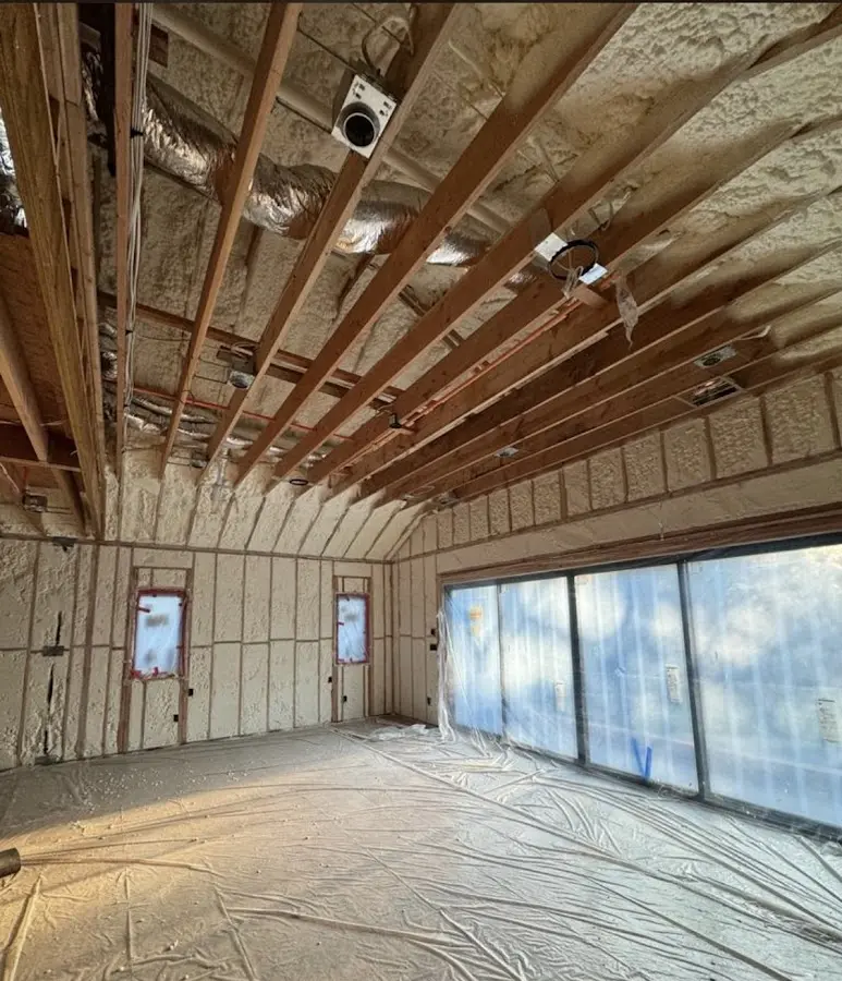 Interior walls and ceiling insulated with spray foam during new construction in Molalla